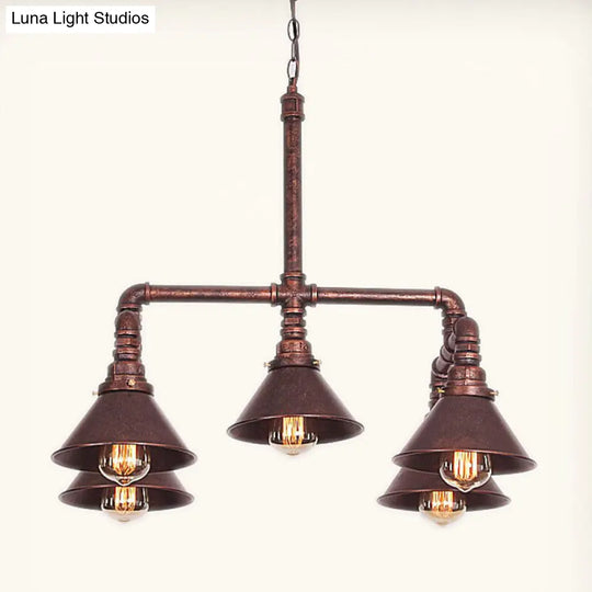 Industrial 5-Light Chandelier With Metal Shade In Black/Copper For Living Room Hanging