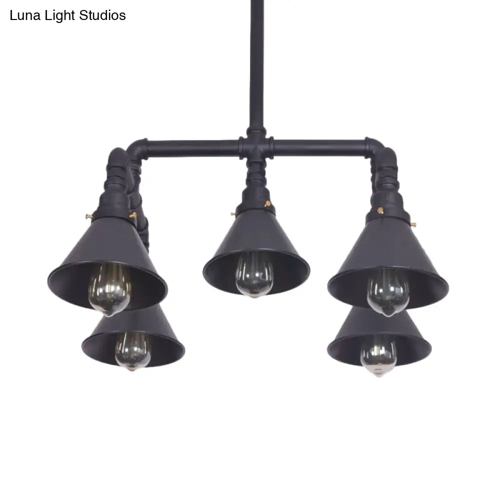 Industrial 5-Light Chandelier With Metal Shade In Black/Copper For Living Room Hanging Black