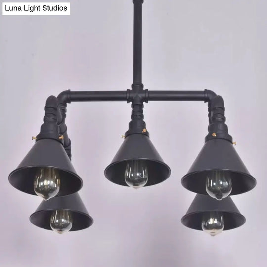 Industrial 5-Light Chandelier With Metal Shade In Black/Copper For Living Rooms