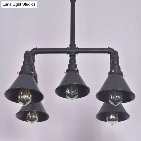 Industrial 5-Light Chandelier With Metal Shade In Black/Copper For Living Room Hanging