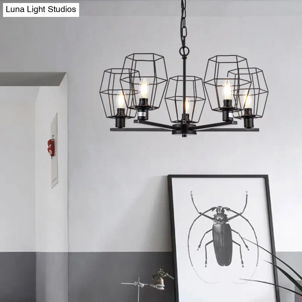 Black Industrial Metal Chandelier With 5 Lights For Living Room Pendant