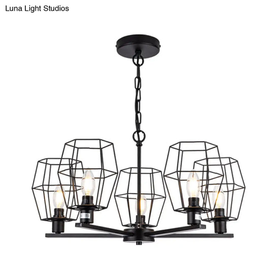 Black Industrial Metal Chandelier With 5 Lights For Living Room Pendant