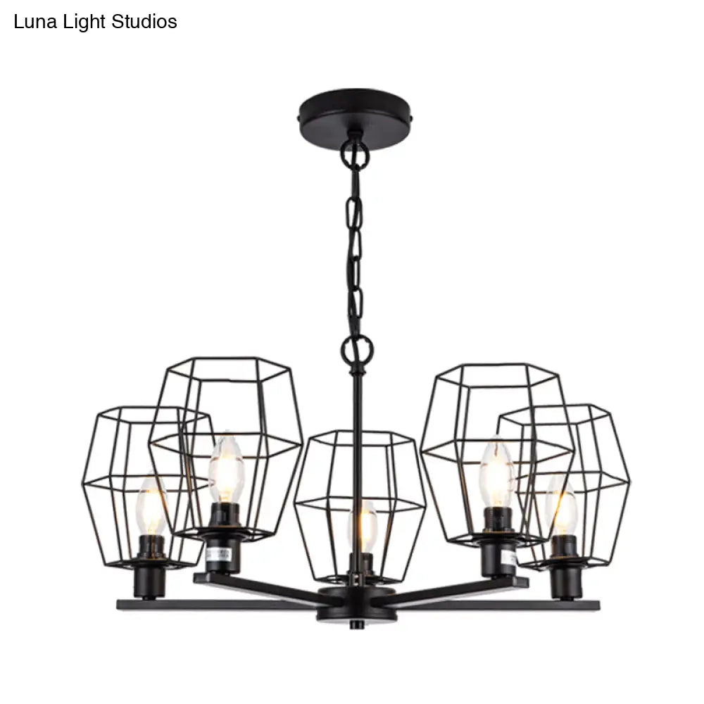 Industrial 5-Light Metal Chandelier Pendant Lamp In Black