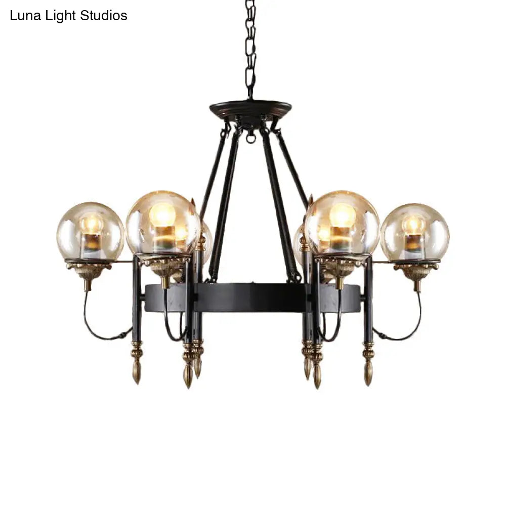 Modern 6-Light Industrial Hanging Chandelier - Clear Glass Globe Pendant Light With Clock Design