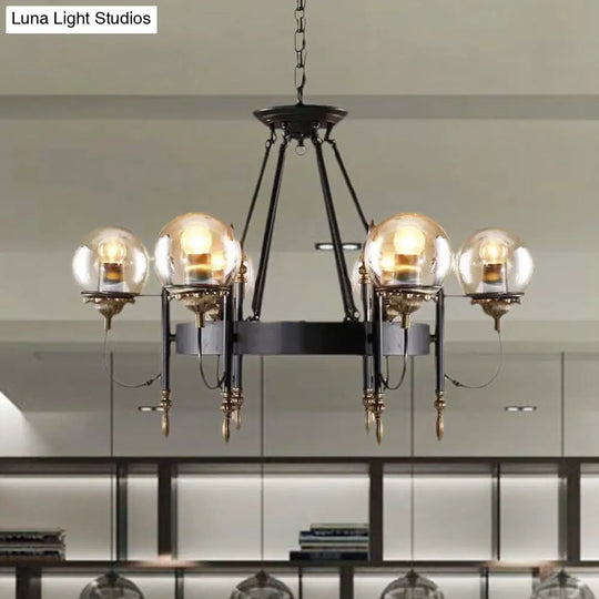 Modern 6-Light Industrial Hanging Chandelier - Clear Glass Globe Pendant Light With Clock Design