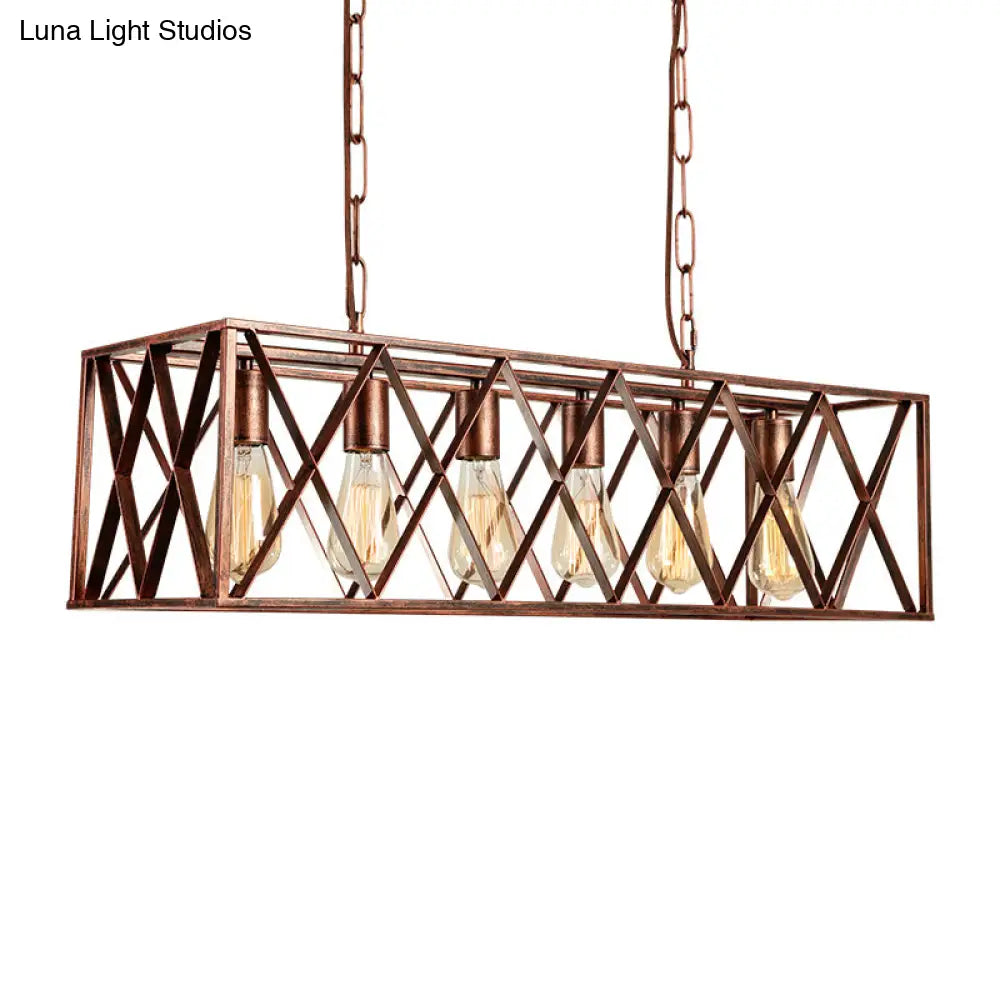 Industrial 6-Light Metal Cross Pendant Light With Weathered Copper Finish For Dining Rooms