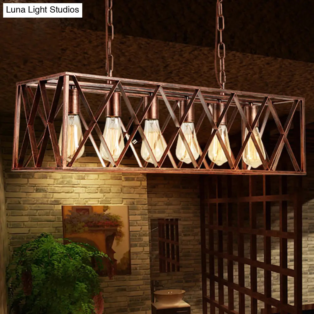 Industrial 6-Light Metal Cross Pendant Light With Weathered Copper Finish For Dining Rooms