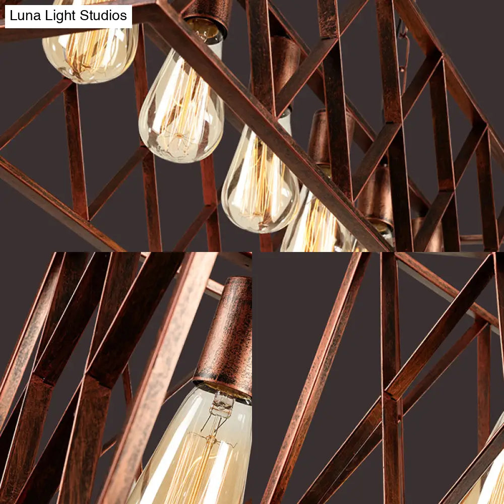 Industrial 6-Light Metal Cross Pendant Light With Weathered Copper Finish For Dining Rooms