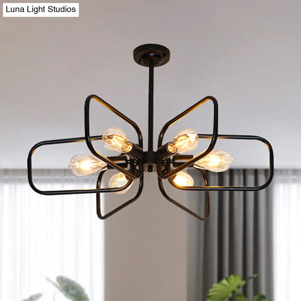 Industrial 6-Light Metallic Chandelier Pendant Lamp In Black