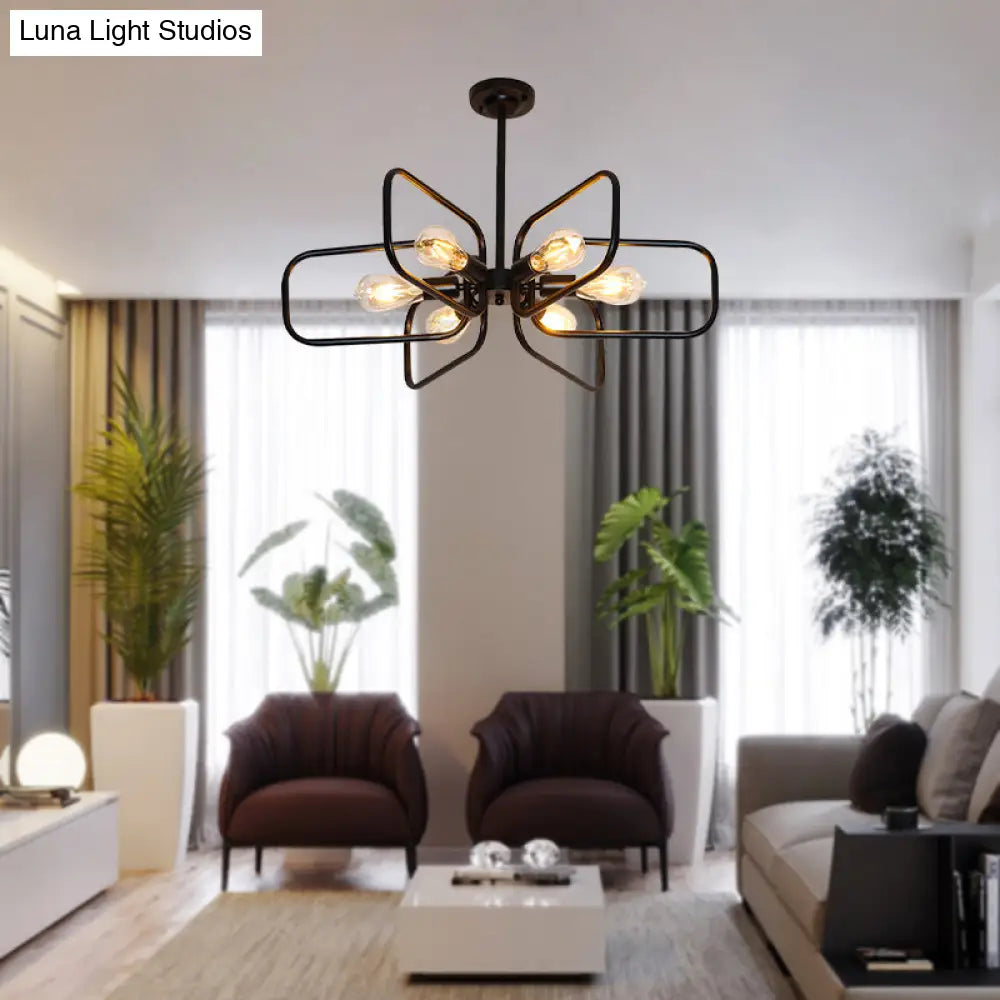 Industrial 6-Light Metallic Chandelier Pendant Lamp In Black