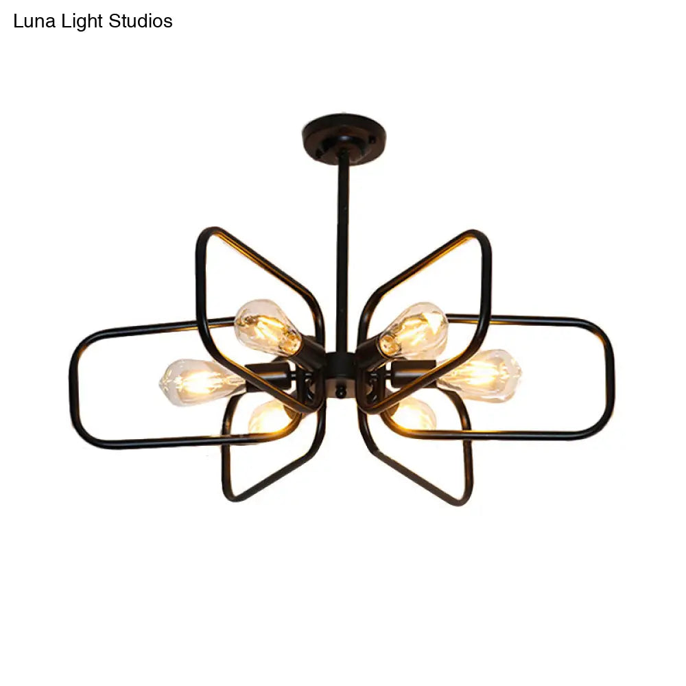 Industrial 6-Light Metallic Chandelier Pendant Lamp In Black