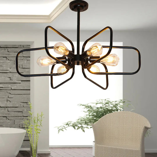 Industrial 6-Light Metallic Chandelier Pendant Lamp In Black