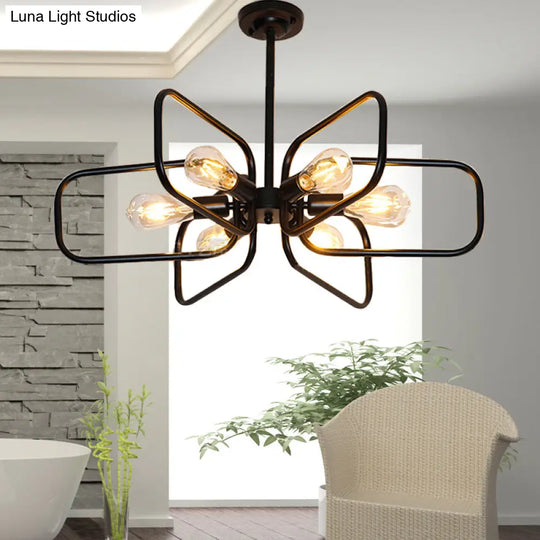 Metallic Chandelier Lamp - Industrial 6-Light Pendant Lighting For Restaurants In Black