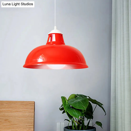 Industrial Acrylic Red Bowl Hanging Light Fixture - Modern 1-Light Bedroom Suspended Lamp