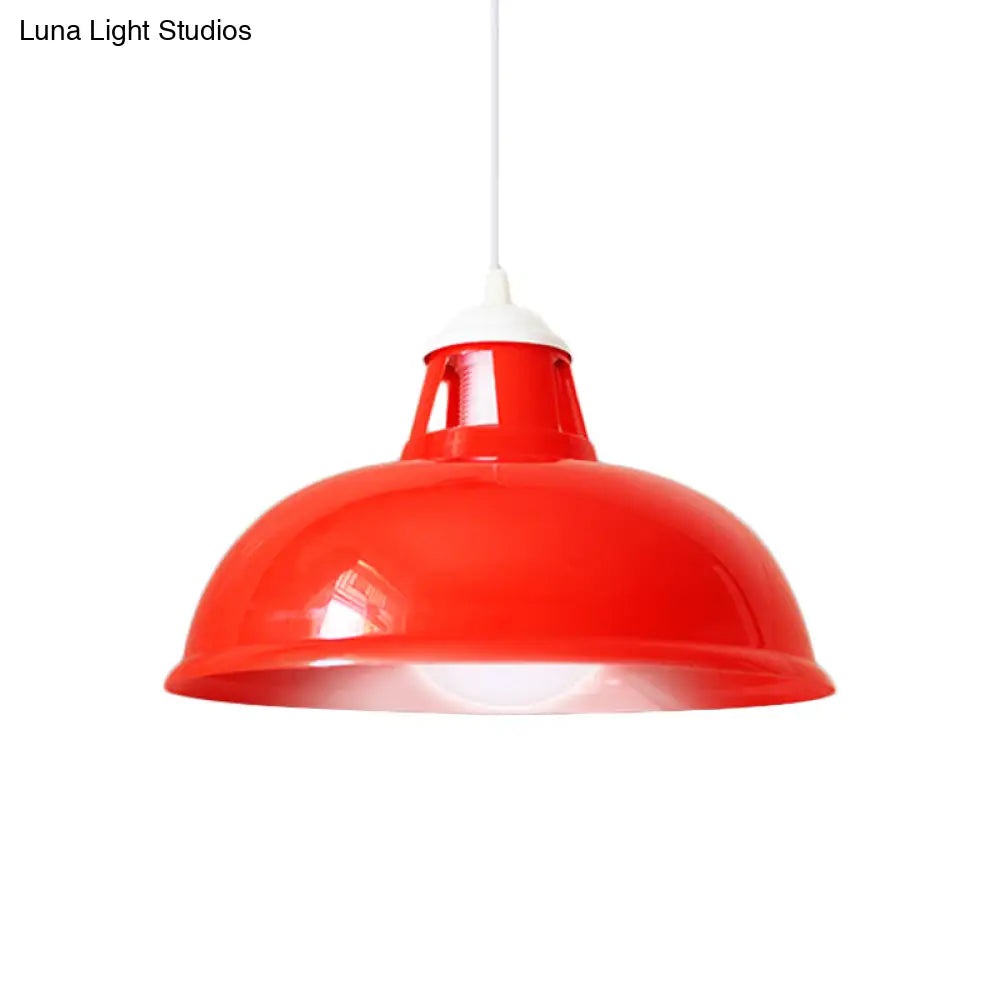 Industrial Acrylic Red Bowl Hanging Light Fixture - Modern 1-Light Bedroom Suspended Lamp