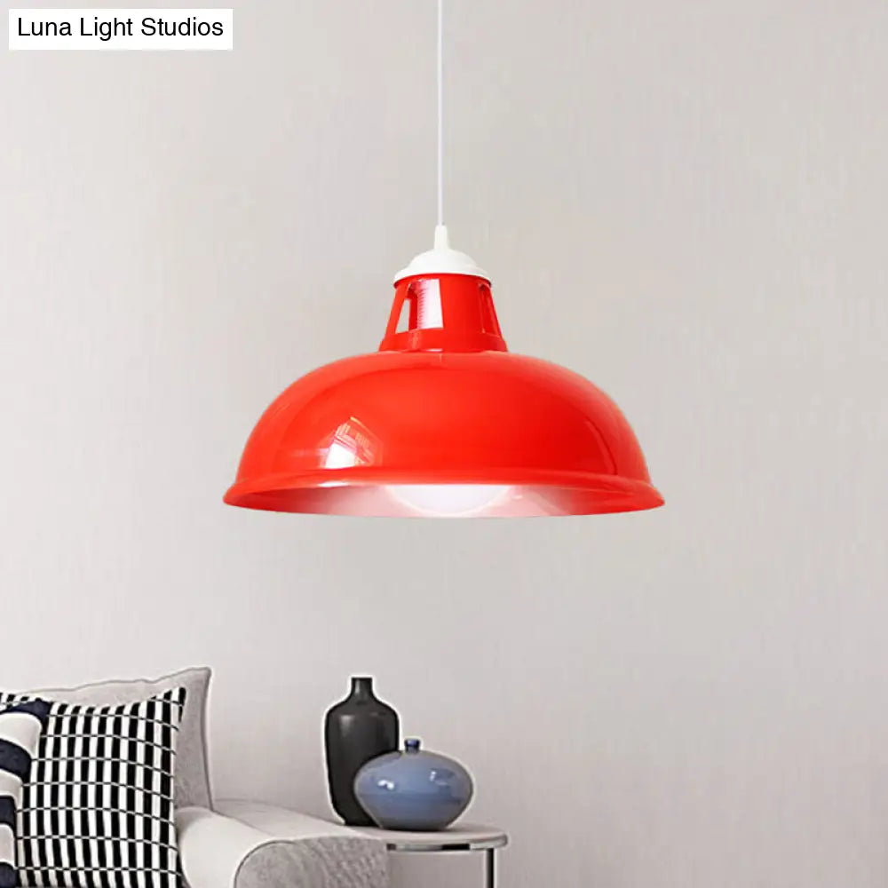 Industrial Acrylic Red Bowl Hanging Light Fixture - Contemporary Bedroom Ceiling Lamp