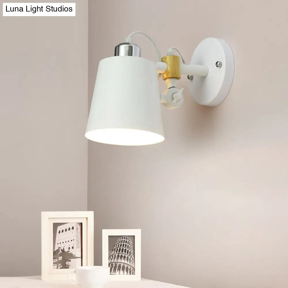 Industrial Adjustable Node Wall Lamp Sconce - Head Barrel Style White/Black Metal Lighting