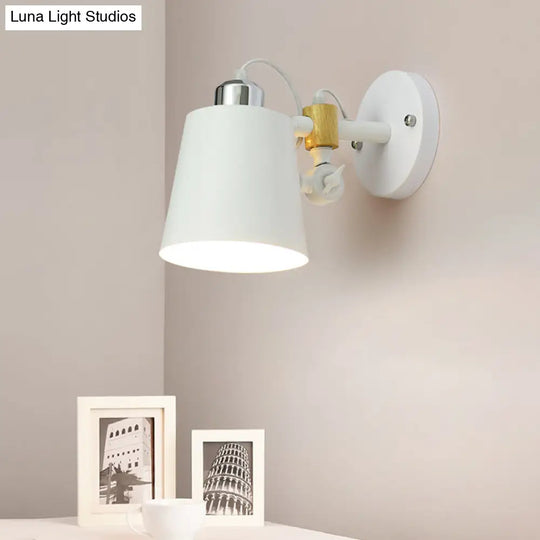 Industrial Adjustable Node Wall Lamp Sconce - Head Barrel Style White/Black Metal Lighting