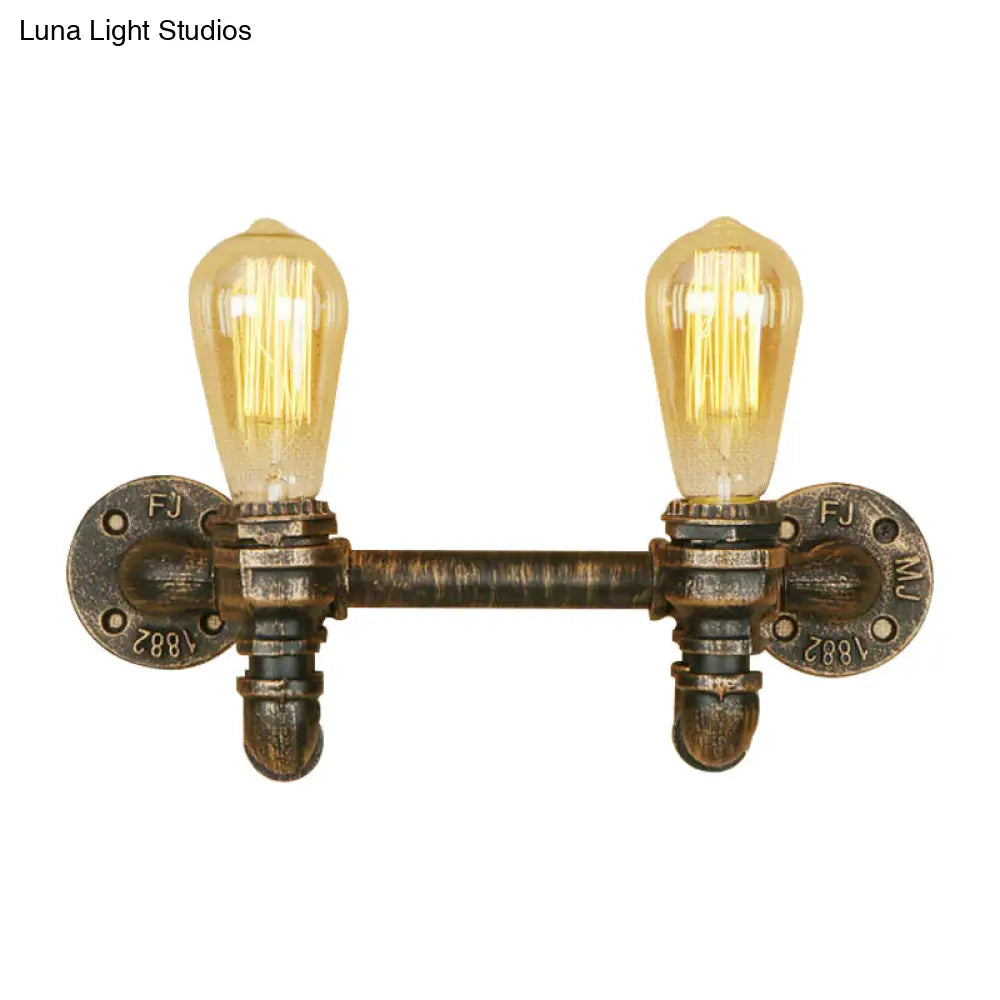 Industrial Aged Brass 2-Light Wall Sconce With Rustic Wrought Iron Design - Exposed Mount