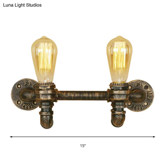 Industrial Aged Brass 2-Light Wall Sconce With Rustic Wrought Iron Design - Exposed Mount