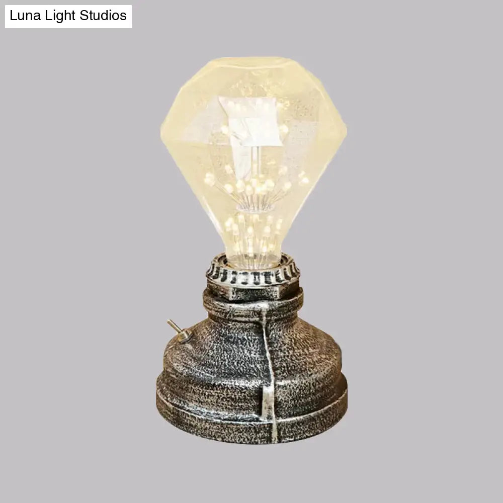 Industrial Aged Brass Table Lamp With Bare Bulb And Plug In Cord