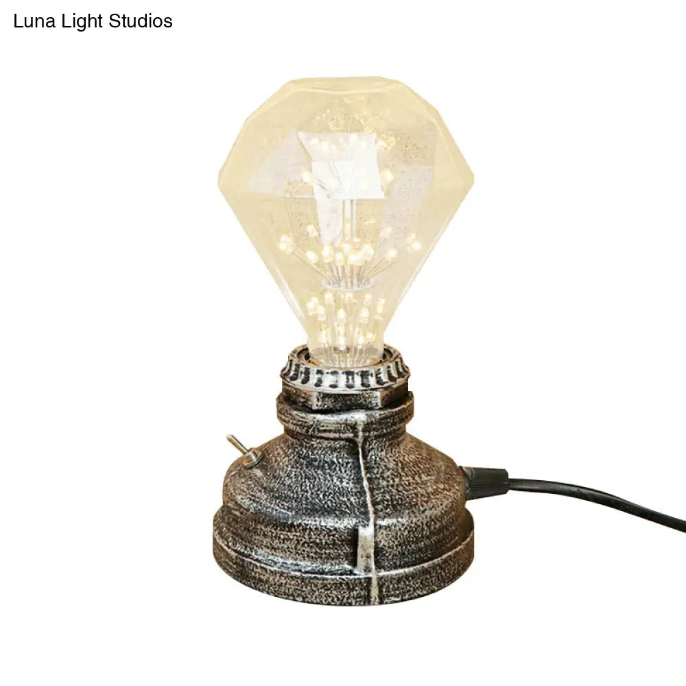 Industrial Aged Brass Table Lamp With Bare Bulb And Plug In Cord