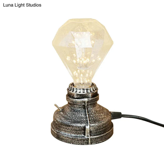 Industrial Aged Brass Table Lamp With Bare Bulb And Plug In Cord