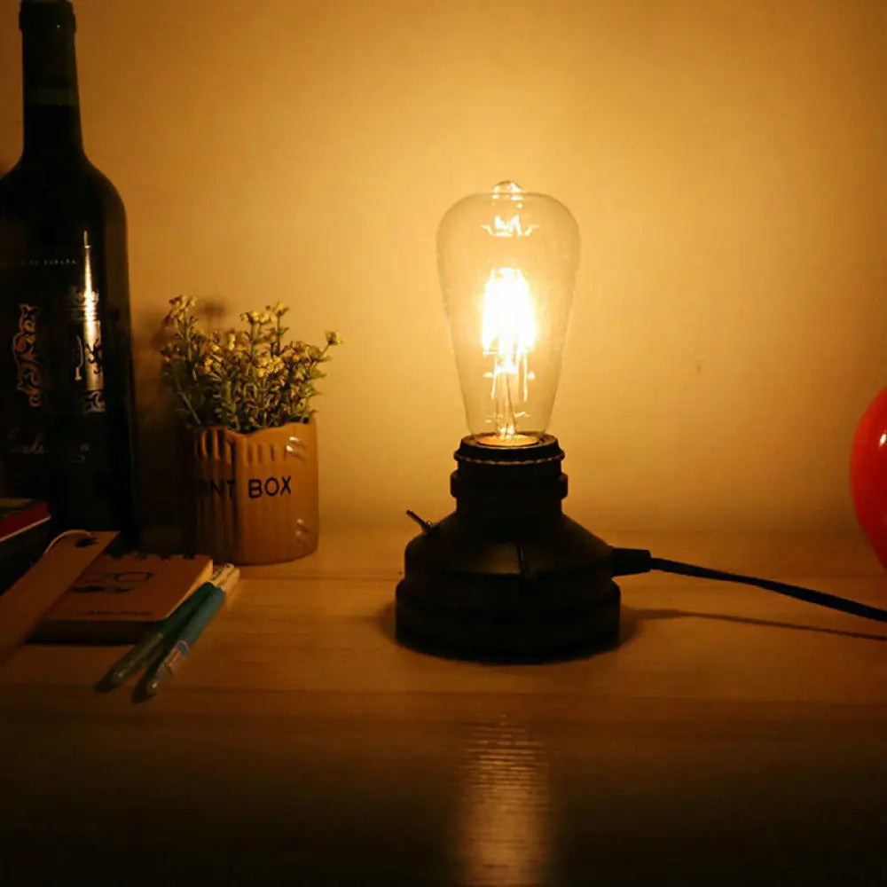 Industrial Aged Brass Table Lamp With Bare Bulb And Plug In Cord Bronze