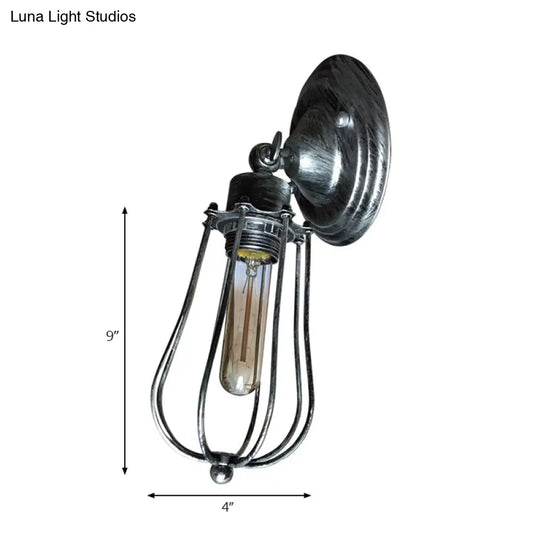 Industrial Aged Brass Wall Sconce With Wire Guard And Bulb Shade For Restaurants