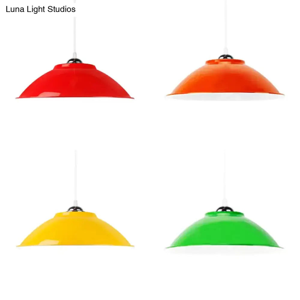 Industrial Aluminum Bowl Hanging Light - 10.5/14 W 1 Head Adjustable Cord Red/Yellow Ideal For