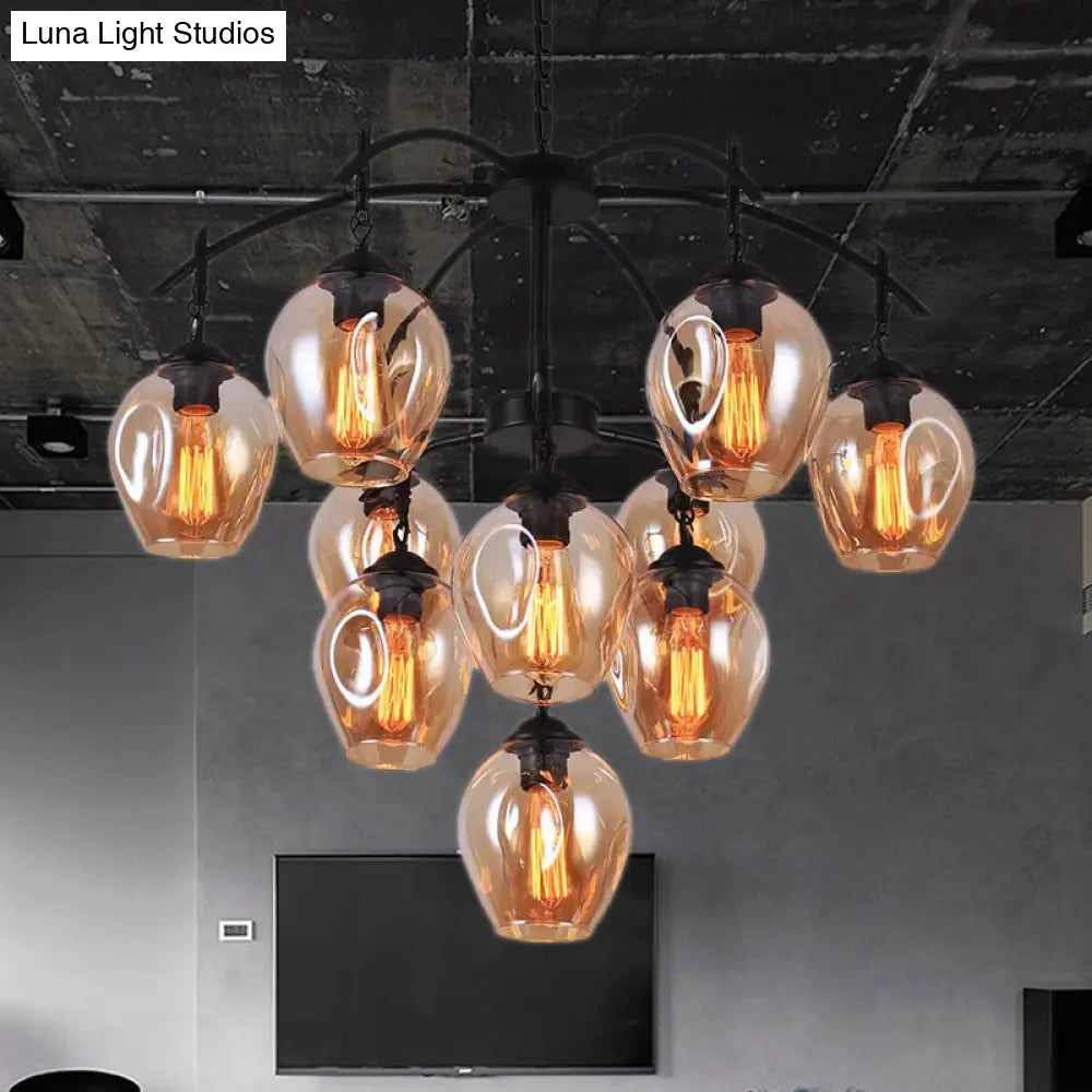 Industrial Amber Bubble Pendant Chandelier With Dimpled Glass Shades - Stylish Ceiling Fixture For