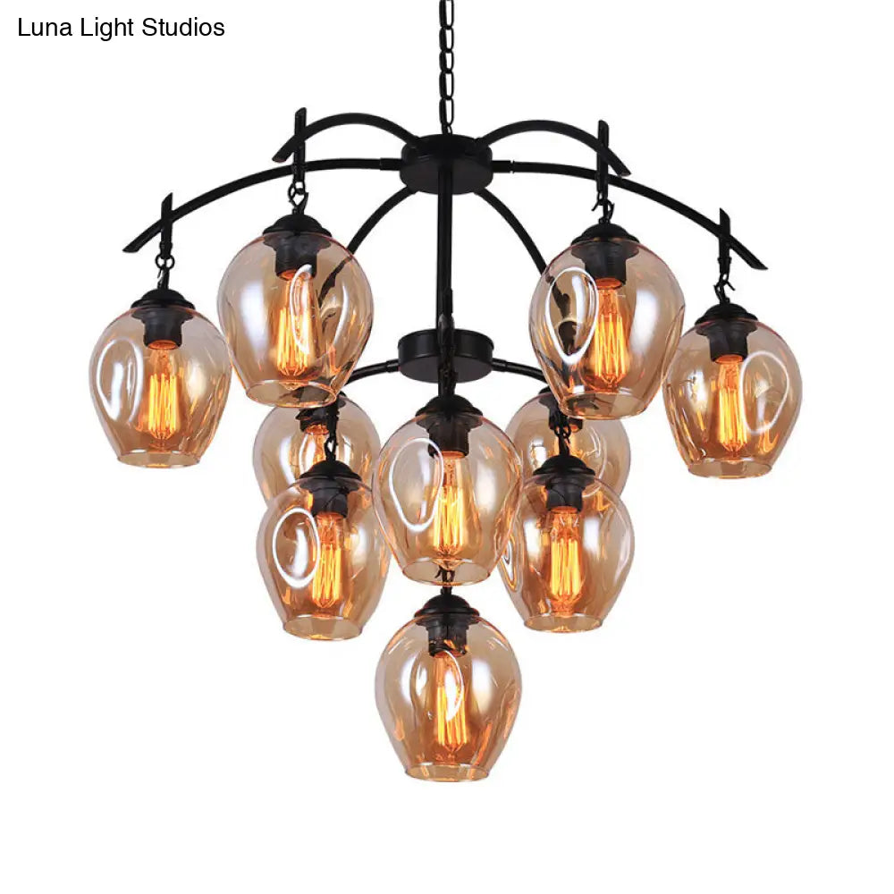 Industrial Amber Glass Pendant Chandelier: Multi-Light Bubble Shade Ceiling Fixture For Living Room