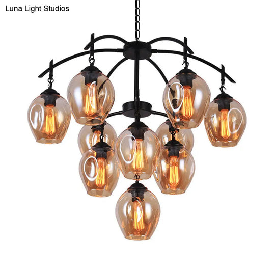 Industrial Amber Glass Pendant Chandelier: Multi-Light Bubble Shade Ceiling Fixture For Living Room