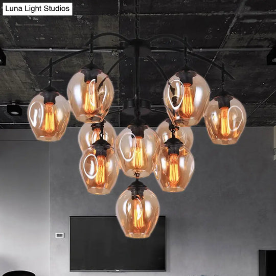 Industrial Amber Glass Pendant Chandelier: Multi-Light Bubble Shade Ceiling Fixture For Living Room