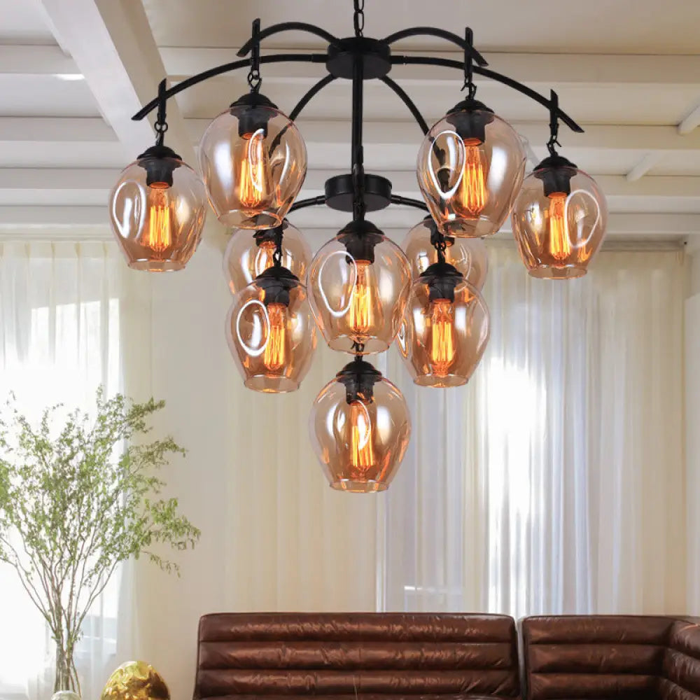 Industrial Amber Bubble Pendant Chandelier With Dimpled Glass Shades - Stylish Ceiling Fixture For