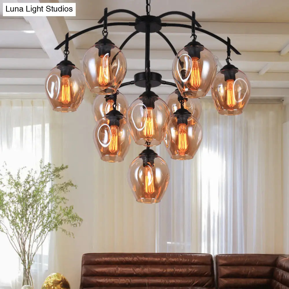 Industrial Amber Glass Pendant Chandelier: Multi-Light Bubble Shade Ceiling Fixture For Living Room