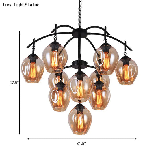 Industrial Amber Bubble Pendant Chandelier With Dimpled Glass Shades - Stylish Ceiling Fixture For