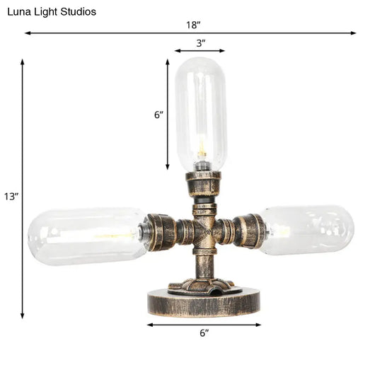 Industrial Amber/Clear Glass Capsule Led Table Lamp - Aged Bronze 3 Bulbs Perfect Nightstand Light