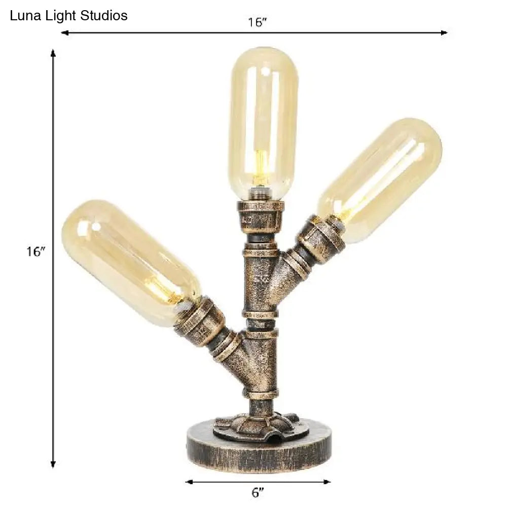 Industrial Amber/Clear Glass Capsule Led Table Lamp - Aged Bronze 3 Bulbs Perfect Nightstand Light