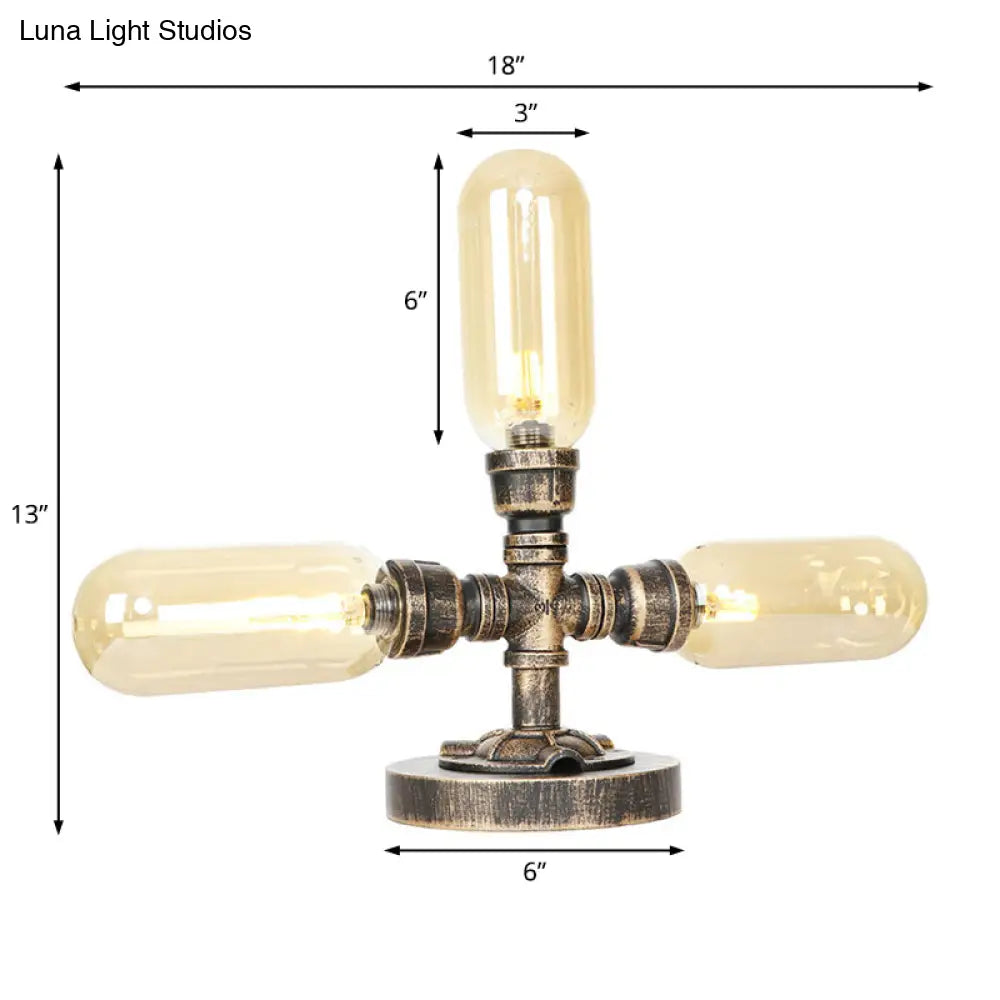 Industrial Amber/Clear Glass Capsule Led Table Lamp - Aged Bronze 3 Bulbs Perfect Nightstand Light