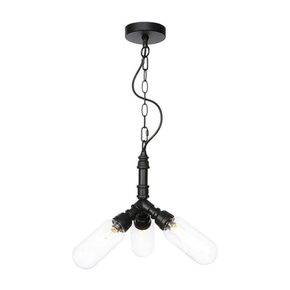 Industrial Amber/Clear Glass Hanging Chandelier With Led Lights For Dining Room - 2/3/4 Heads In