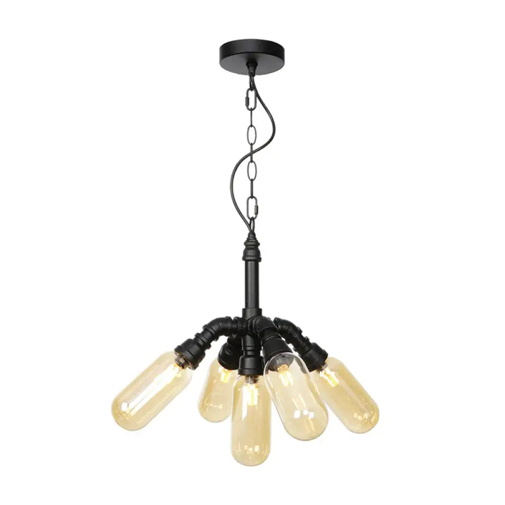 Industrial Amber/Clear Glass Hanging Chandelier With Led Lights For Dining Room - 2/3/4 Heads In