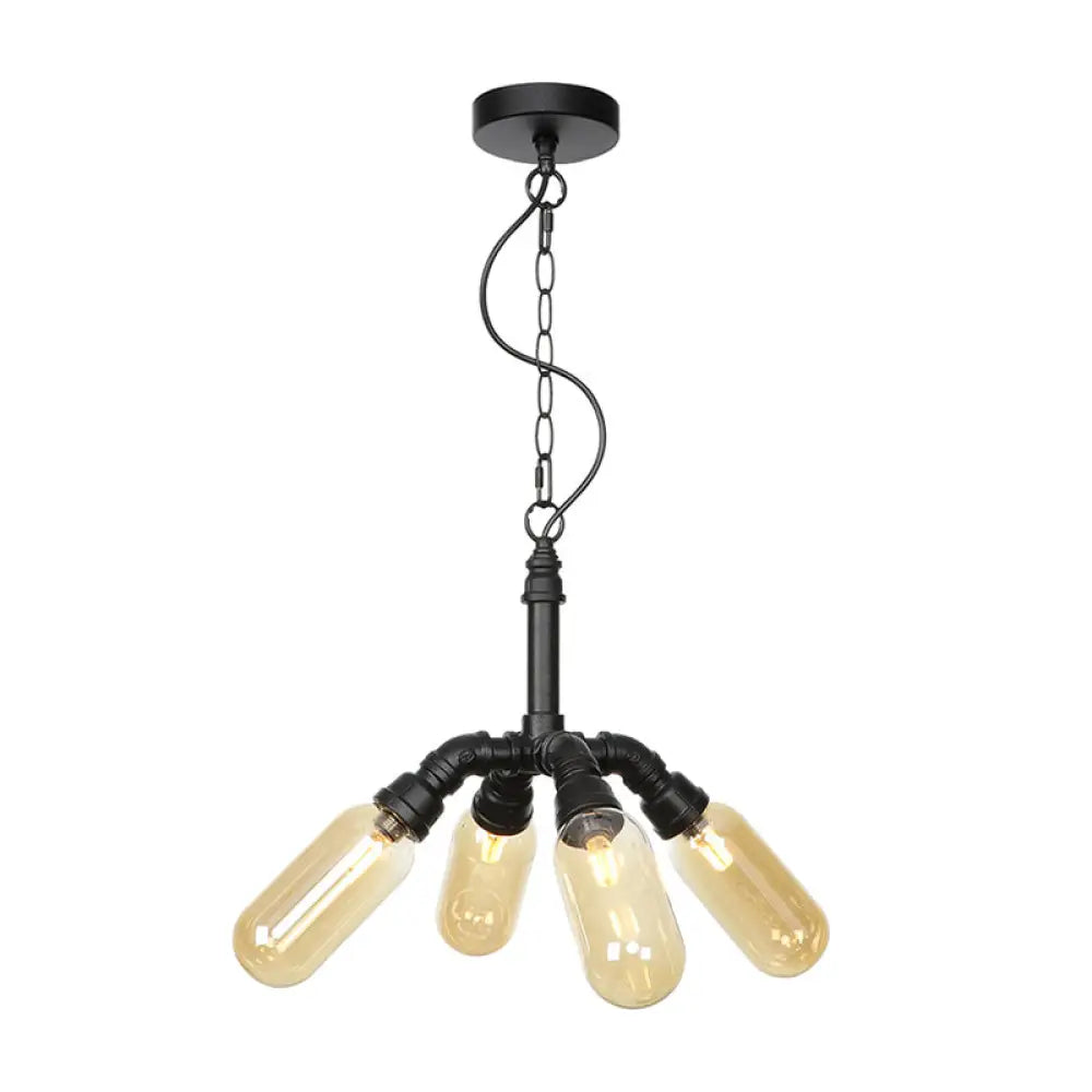 Industrial Amber/Clear Glass Hanging Chandelier With Led Lights For Dining Room - 2/3/4 Heads In