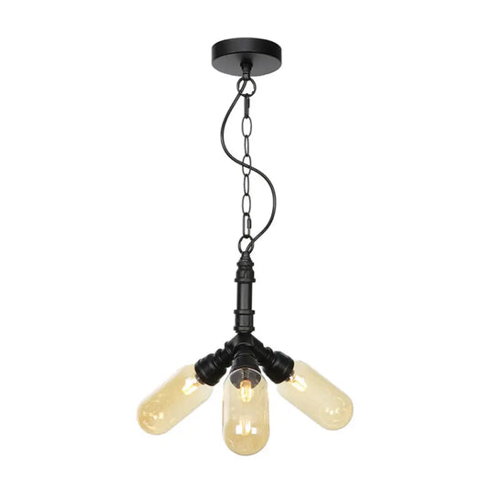 Industrial Amber/Clear Glass Hanging Chandelier With Led Lights For Dining Room - 2/3/4 Heads In