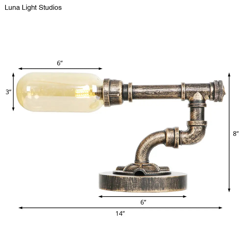 Industrial Amber/Clear Glass Led Night Light With Metal Base - Capsule Bedroom Table Lamp