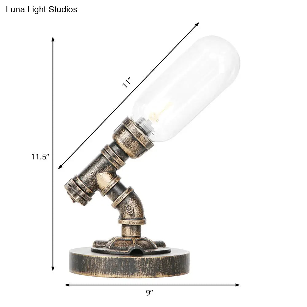 Industrial Amber/Clear Glass Led Night Light With Metal Base - Capsule Bedroom Table Lamp