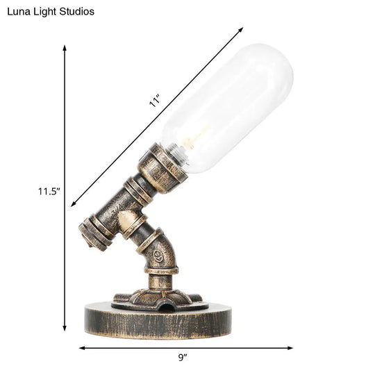 Industrial Amber/Clear Glass Led Night Light With Metal Base - Capsule Bedroom Table Lamp