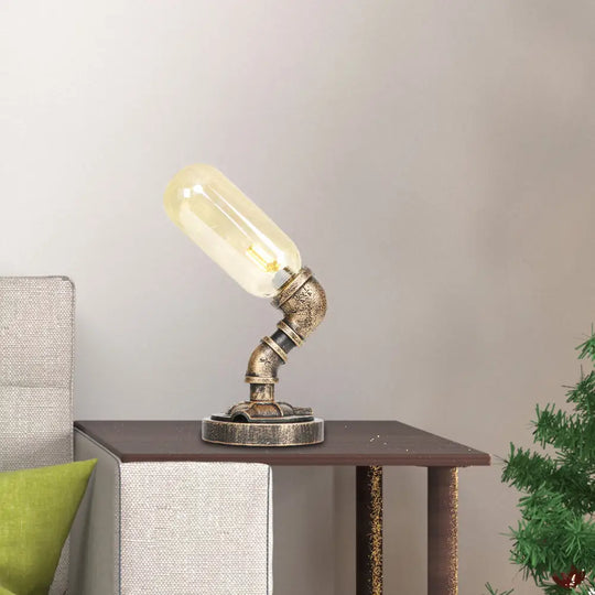 Industrial Amber/Clear Glass Led Night Light With Metal Base - Capsule Bedroom Table Lamp Amber / B