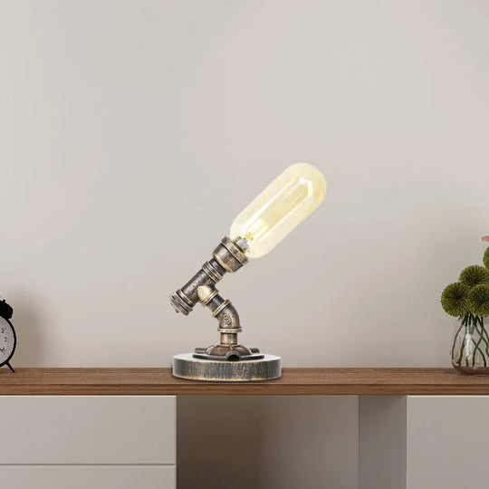 Industrial Amber/Clear Glass Led Night Light With Metal Base - Capsule Bedroom Table Lamp Amber / C