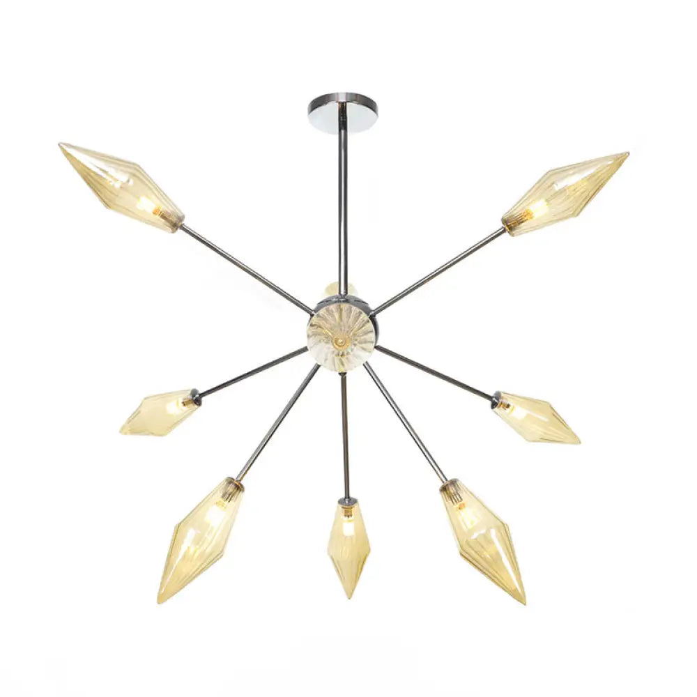 Industrial Amber/Clear Pendant Chandelier With Diamond Glass Shade - 9/12/15 Lights Living Room